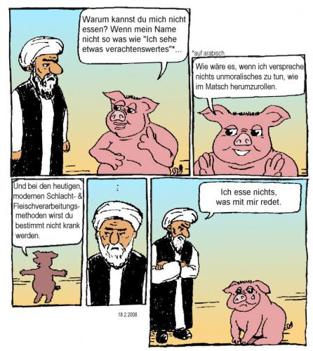Cartoon: Schweinefleisch essen (medium) by Alan tagged schwein,schweinefleisch,muslime,