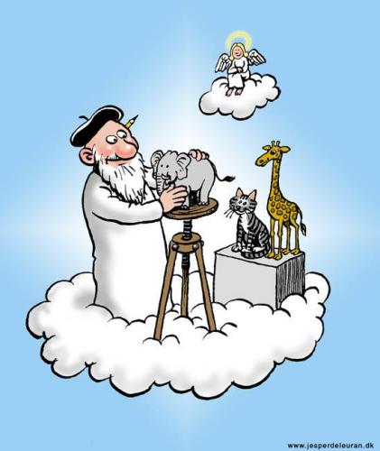 Cartoon: The creator. (medium) by deleuran tagged god,animals,creation,heaven,angel,