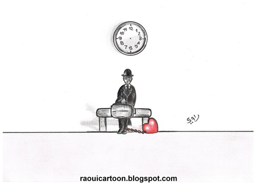 Cartoon: Waiting (medium) by Raoui tagged waiting,man,case,love,heart,chain,clock