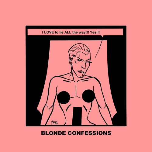 Cartoon: Blonde Confessions - ALL the way (medium) by Age Morris tagged tags,victorzilverberg,atomstyle,blondeconfessions,agemorris,aboutloveandlife,dumbblonde,hotbabe,gayhumour,gaytoon,gay,men,lovetolie,alltheway,yes,lying,lie