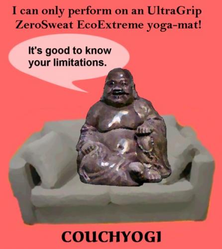 Cartoon: CouchYogi Your Own Limitations (medium) by MoArt Rotterdam tagged yogahumor,yogatoons,couchyogi,yoga,yogaphilosophy,ecoextreme,ultragrip,zerosweat,nosweat,yogamat,know,ownlimitations