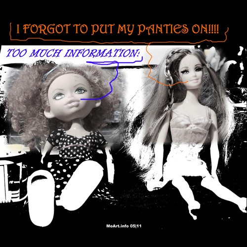 Cartoon: MH - TOO Much Information! (medium) by MoArt Rotterdam tagged girltalk,girls,forgot,nopanties,information,toomuch,poppenwereld,dollworld,dolls,cartoon,dolltoon,moartcards,moart,rotterdam