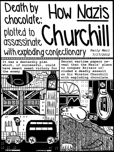 Cartoon: death by chocolate (medium) by bob schroeder tagged nazi,hitler,chocolate,churchill,wwii,bomb,secret,agent,assassination