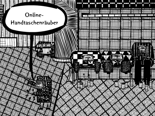 Cartoon: internetkriminalitaet (medium) by bob schroeder tagged handtasche,raeuber,bag,snatcher,online,internet,kriminalitaet,crime