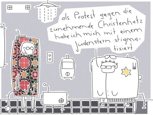 Cartoon: protest (medium) by bob schroeder tagged hatz,christ,jude,stern,judenstern,stigma,protest