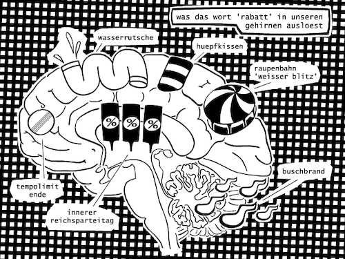Cartoon: Rabatt (medium) by bob schroeder tagged rabatt,schnäppchen,sonderangebot,reduziert,einkauf,konsum,reflex,gehirn,ware,umtausch