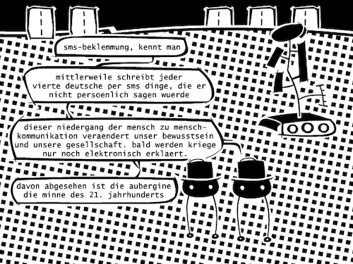 Cartoon: SMS (medium) by bob schroeder tagged sms,handy,smartphone,kommunikation,gespräch,gesellschaft,minne