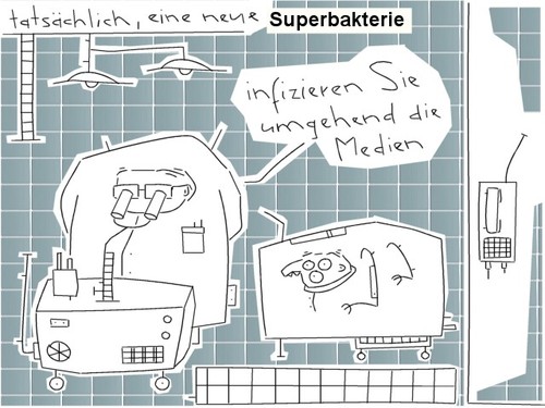 Cartoon: super (medium) by bob schroeder tagged super,bakterie,bakterium,medien