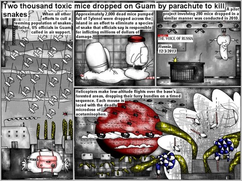 Cartoon: toxic mice (medium) by bob schroeder tagged toxic,mice,tylenol,death,snakes,parachute
