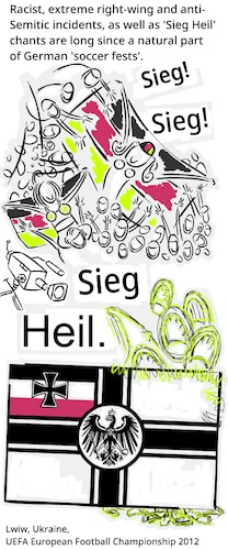 Cartoon: German Party Patriotism (medium) by bob schroeder tagged patriotism,party,partypatriotismus,racism,antisemitism,nationalism,violence,fifa,world,cup,wm,weltmeisterschaft,soccer,football,fußball,comics