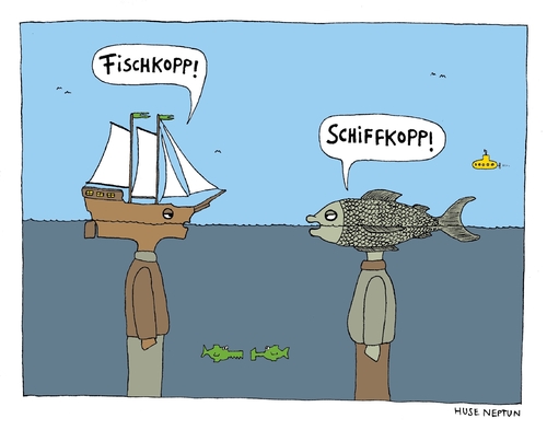 Cartoon: Begegnung (medium) by Huse Fack tagged ozean,meer,fisch,schiff,seefahrt