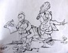 Cartoon: Dancing (small) by RahimAdward tagged palastina,peace,arafat,dance,politic,nazist,middel,east,conflict,oslo,west,bank,gaza,sharon,and,peres,or,organized,terror,kana,christ,jusus,israel