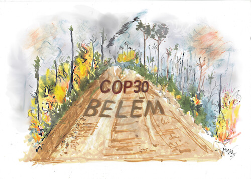 Cartoon: Amazonas Regenwald (medium) by Skowronek tagged amazonas,regenwald,klima,cop,30,skowronek,cartoon