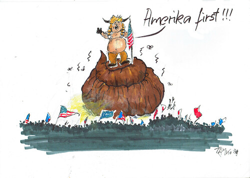 Cartoon: Amerika first (medium) by Skowronek tagged trump,usa,kapitol,präsident,wahlen,demonstration,kot,umstutz,republikaner,demokraten,flaggen,fliegen
