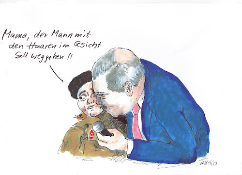 Cartoon: Erdogan küsst kleines Mädchen (medium) by Skowronek tagged erdogan,syrien,soldaten,kurden,märtyrer