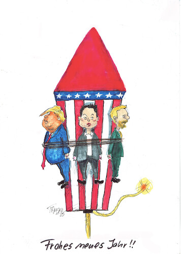 Cartoon: Frohes neues Jahr (medium) by Skowronek tagged rakete,trump,elon,musk,christian,lindner,fdp,neujahr