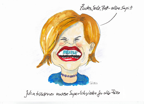 Cartoon: Julia Klöckner (medium) by Skowronek tagged julia,klöckner,landwirtschaft,nutri,code,nestle,fett,zucker,salz,nährwertampel,übergewicht