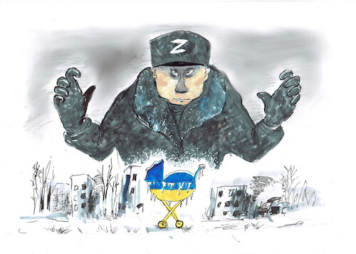 Cartoon: Kälte als Kriegswaffe (medium) by Skowronek tagged putin,ukraine,trump,usa,maga,alaska,skowronek,cartoon,winter,schnee,russland