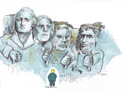 Cartoon: Trump besucht Mount Rushmore (medium) by Skowronek tagged natur,reservate,navajo,indianer,roosevelt,präsidenten,umweltzerstörung,rohstoffe,trump