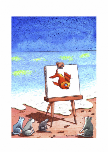 Cartoon: Die Kunstliebhaber (medium) by Mehmet Karaman tagged katzen,kunst,leinwand,meer,strand