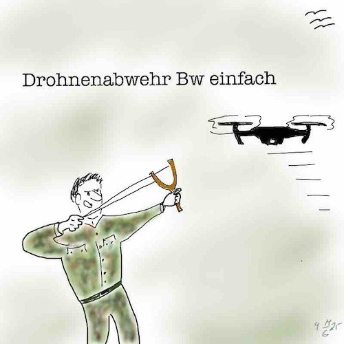 Cartoon: Drohnenabwehr (medium) by legriffeur tagged bund,bundeswehr,streitkräfte,verteidigung,deutschland,drohnen,drohnenabwehr,drohnenangriff,nato
