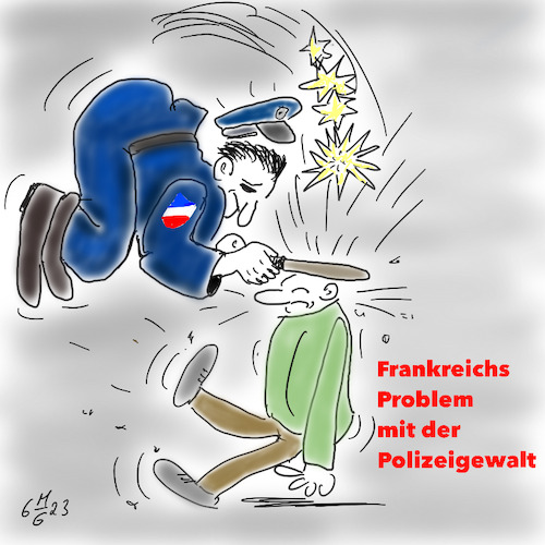 Cartoon: Polizeigewalt in Frankreich (medium) by legriffeur tagged polizei,polizeigewalt,frankreich,lafrance,unruhen,emigranten,banlieue,paris