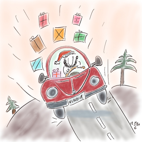 Cartoon: Santa Claus on the Road (medium) by legriffeur tagged nikolaus,santaclaus,weihnachten,advent,geschenke,christmas,merrychristmas
