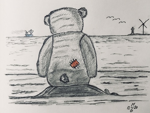 Cartoon: Teddy und das Meer (medium) by legriffeur tagged teddy,nordsee,urlaub,strand,meer