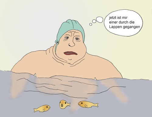 Cartoon: Die Badende (medium) by gege tagged urlaub,schwimmen,dick,frau,fett,fettleibigkeit,meer,baden