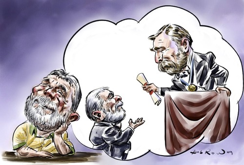 Cartoon: Lula-Nobel (medium) by Bob Row tagged brazil,lula,nobel