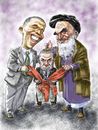 Cartoon: Obama_Khomeini_Netanyahu (small) by Bob Row tagged obama khomeini netanyahu usa iran israel nuclear treaty