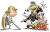 Cartoon: Trump-trade wars (small) by Bob Row tagged trump,sword,trade,war,china,panda,russia,bear,turkey