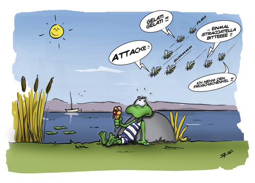 Cartoon: Gelati Gelati (medium) by subbird tagged gelati,froschschenkel,frosch,eis,wespen
