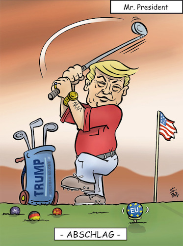 Cartoon: Mr. President (medium) by subbird tagged donald,trump,abschlag,golf,eu,usa,außenpolitik,amtseinführung