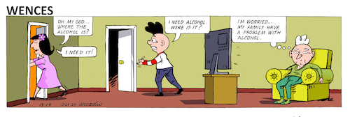 Cartoon: Alcohol in times of pandemic. (medium) by Cartoonarcadio tagged wences,comic,strip,humor,cartoon
