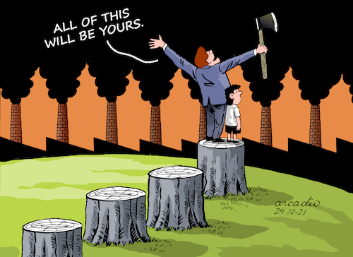 Cartoon: Apocalyptic heritage. (medium) by Cartoonarcadio tagged climate,change,planet,earth,air,polution