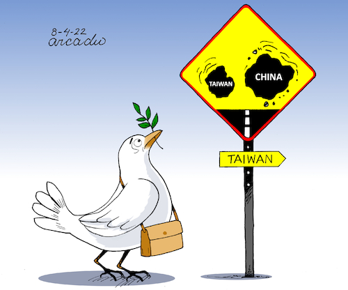 Cartoon: China and Taiwan in tensions. (medium) by Cartoonarcadio tagged china,taiwan,asia,usa