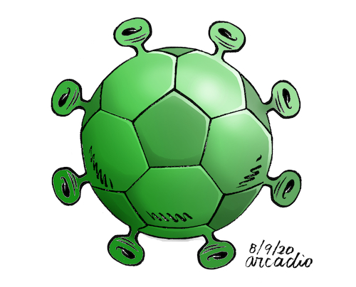 Cartoon: Coronafootball. (medium) by Cartoonarcadio tagged coronavirus,pnademic,football,sports