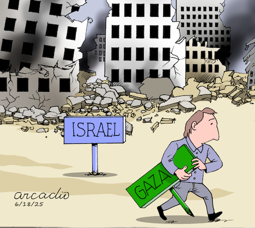 Cartoon: Destruction in Gaza and Israel. (medium) by Cartoonarcadio tagged middle,east,israel,iran,war