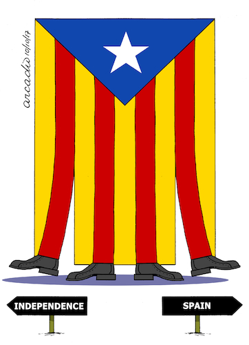 Cartoon: Dilemma of Catalunya. (medium) by Cartoonarcadio tagged catalunya,dilemma,europe,coflict,independence,spain,rajoy,puigdemont