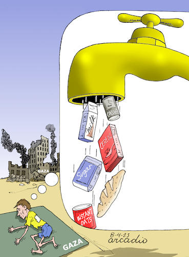 Cartoon: DREAMS OF A CHILD FROM GAZA. (medium) by Cartoonarcadio tagged gaza,middle,east,hunger,war