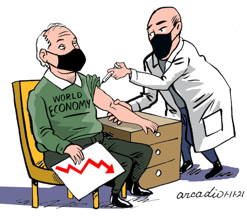 Cartoon: Economic vaccination. (medium) by Cartoonarcadio tagged vaccination,world,economy,hope