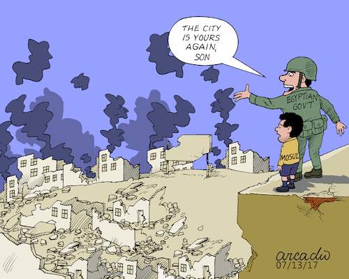 Cartoon: Egyptian cities freed from IS (medium) by Cartoonarcadio tagged is,war,egypt,middle,east,weapons,terror