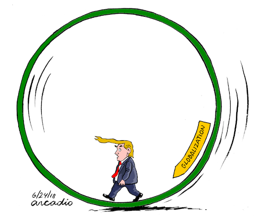 Cartoon: Globalization is real Mr. Trump. (medium) by Cartoonarcadio tagged trump,fre,trade,us,president,government