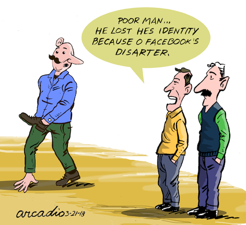 Cartoon: Losing identity. (medium) by Cartoonarcadio tagged facebook,zuckerberg,data,information,internet,social,net