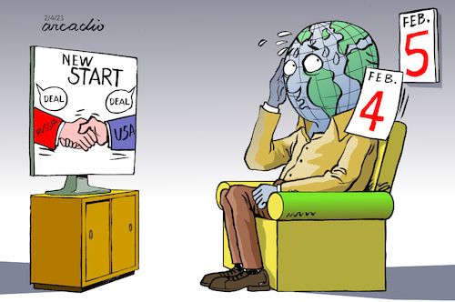 Cartoon: New START. (medium) by Cartoonarcadio tagged russia,usa,start,america,europe