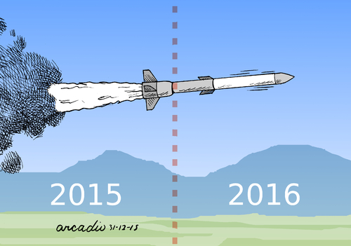 Cartoon: New year-same wars. (medium) by Cartoonarcadio tagged wars,weapons,conflicts,missils,peace,dialogue