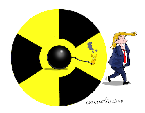 Cartoon: No to nuclear pact with Iran. (medium) by Cartoonarcadio tagged iran,nuclear,power,middle,east,israel,trump