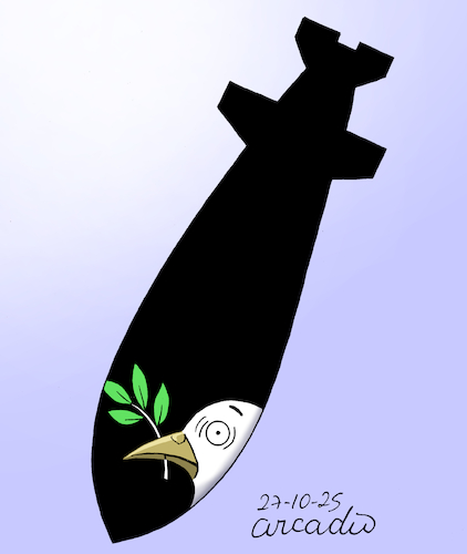 Cartoon: Peace in a war-torn world. (medium) by Cartoonarcadio tagged peace,wars,dialogue,weapons