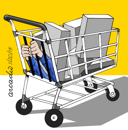 Cartoon: Prisioner of consumerism. (medium) by Cartoonarcadio tagged consumerism,shoping,free,market,economy